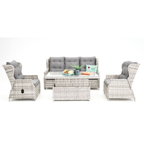 4 piece Drift Wicker Recliner setting with Pop-Up Table